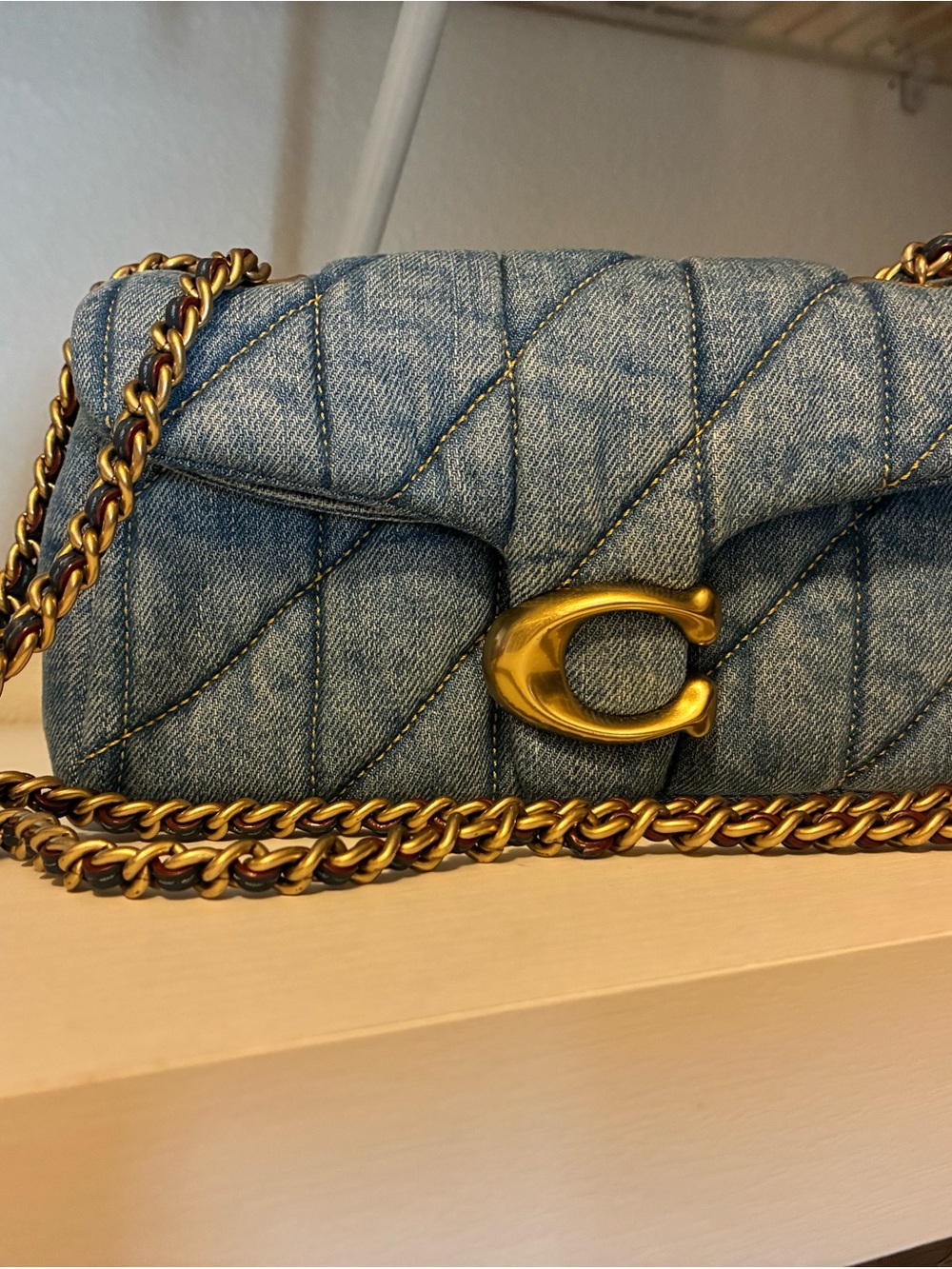 Coach Quilted Denim Shoulder Bag with Gold C Hardware